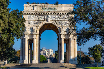Fototapeta premium Arch of Victory - Located in Piazza della Vittoria in the city of Genoa - Italy