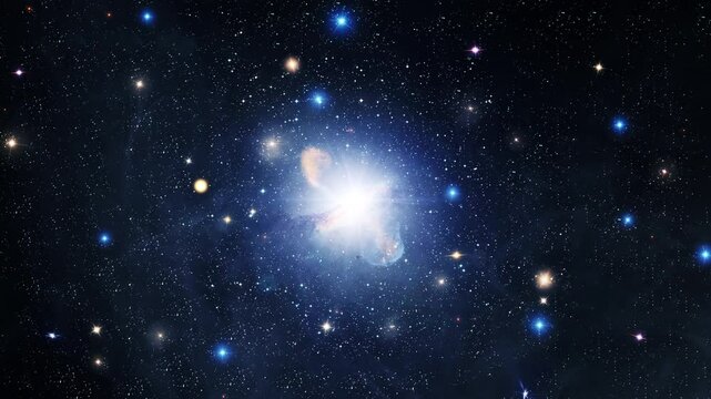Galaxy Space flight exploration space rock scence  through outer space at NGC 5128 Centaurus A. 4K looping animation of flying through glowing nebulae, clouds and stars field.
