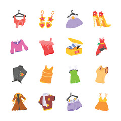 Fototapeta premium A vibrant assortment of womens fashion items including tops, dresses, shorts, a jacket, earrings, shoes, and more