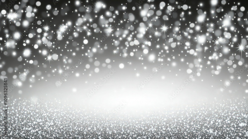 Poster abstract silver sparkle backdrop with defocused lights and a gradient transition from bright silver 