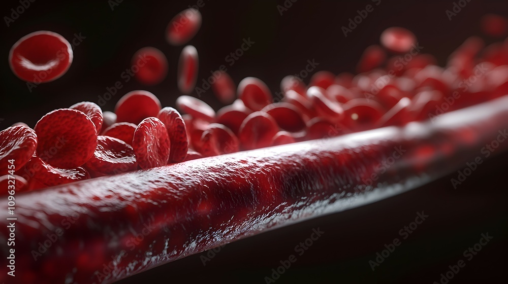 Poster vibrant heart pulsation - dynamic flow of red cells through illuminated arteries and veins in intric