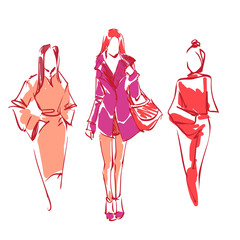 Fashion scribble art illustration, outline silhouette, contour line