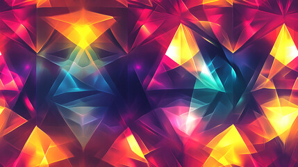 Naklejka premium Seamless Geometric Crystal Pattern with Abstract Vibrant Colors in Pink, Yellow, and Blue for Dynamic Artistic Background