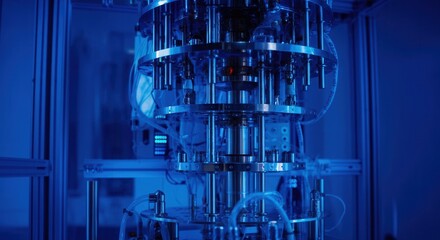 Futuristic laboratory automation equipment in blue light