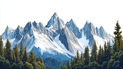 Fototapeta premium Majestic Snow-capped Mountain Range with Lush Forest