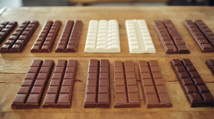 Variety of Chocolate Bars on Rustic Wooden Table