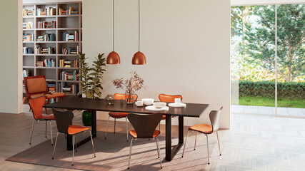 Large luxury modern bright interiors Living room mockup illustration 3D rendering image