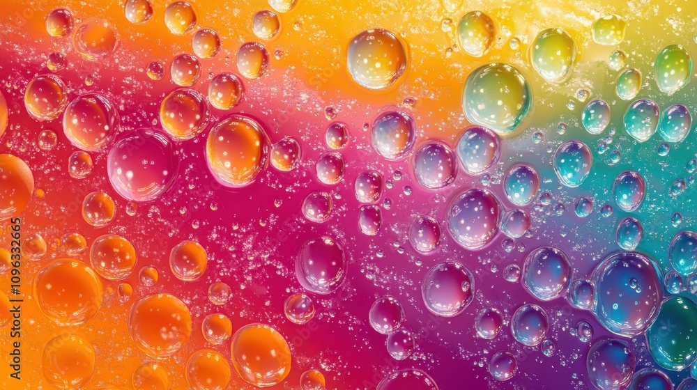 Poster vibrant and colorful abstract bubbles on a gradient background create a playful and dynamic mood.