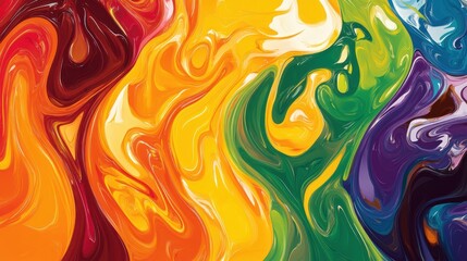 Fototapeta premium Vibrant abstract swirling colors in warm hues showcasing a harmonious blend of red, orange, yellow, and green.