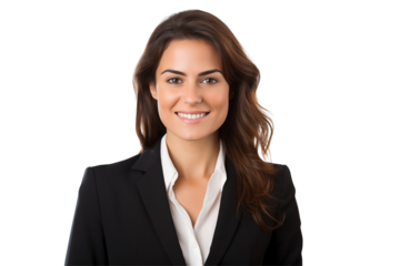 Smiling white business women in suits on transparent background. Women in business attire. Rich women. Business manager. Startup boss. European women. White woman. American woman. Isolated image. Png.