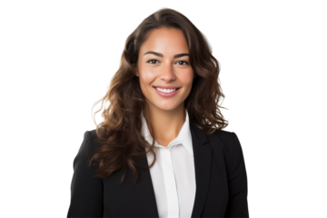 Smiling white business women in suits on transparent background. Women in business attire. Rich women. Business manager. Startup boss. European women. White woman. American woman. Isolated image. Png.