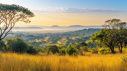 Obraz premium Golden Savannah Under Warm Morning Light