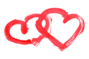 Red heart brush strokes on transparent background