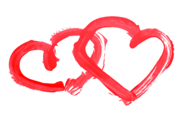 Red heart brush strokes on transparent background