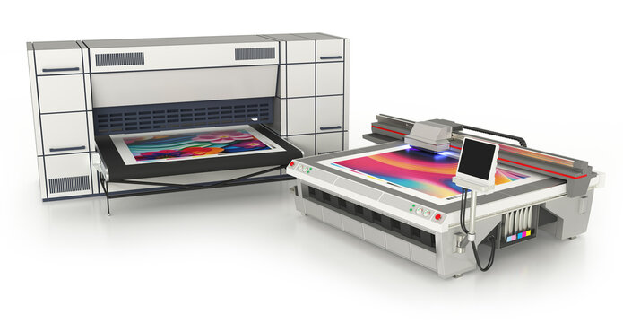 Wide format industrial UV plotter and printer. 3d illustration on white background