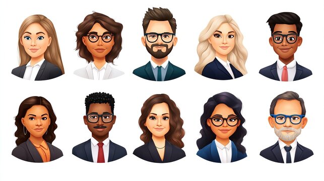 Diverse group of professional business people avatars.