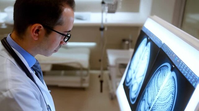 neurologist looking at brain x-rays