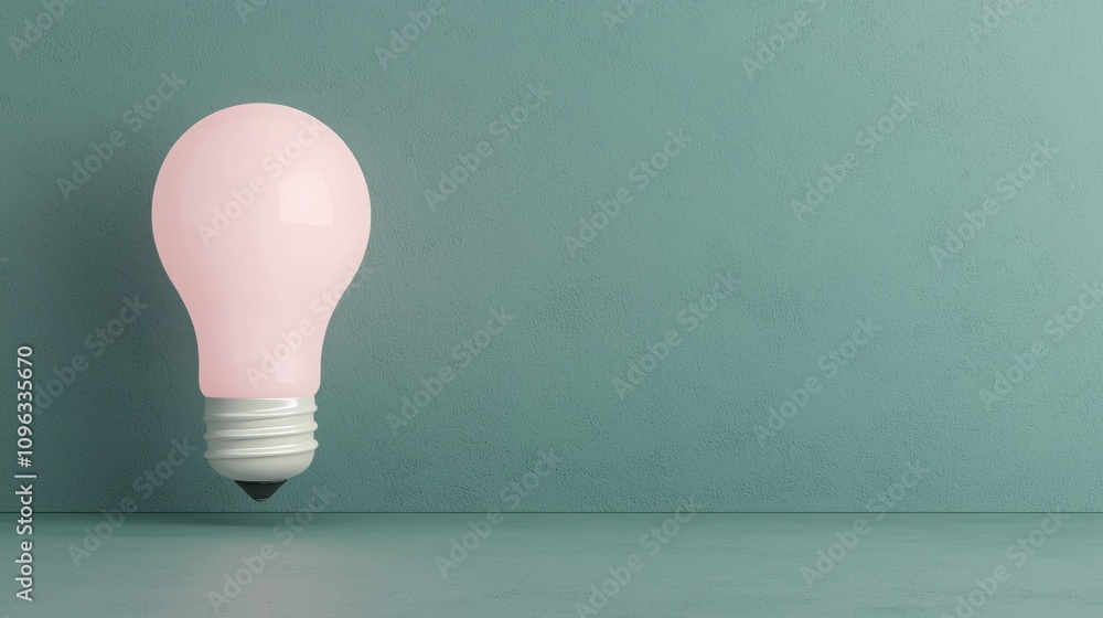 Poster a bright idea insight for planning concepts. a pink light bulb floats against a teal background, cre