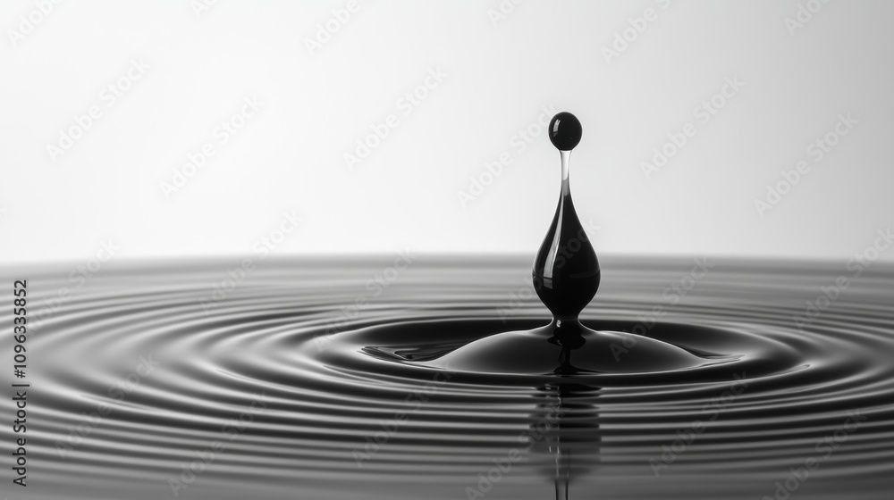 Poster a single drop of liquid falls into a still pool of water, creating concentric ripples.
