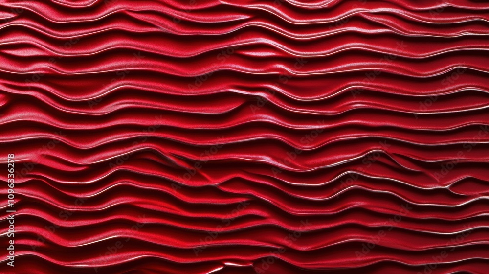 Poster textured red fabric with wavy patterns creating an elegant and dynamic visual effect.