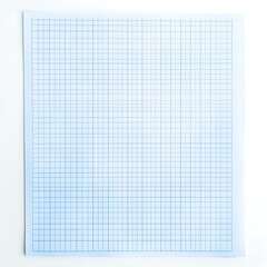 Blue graph paper sheet on white