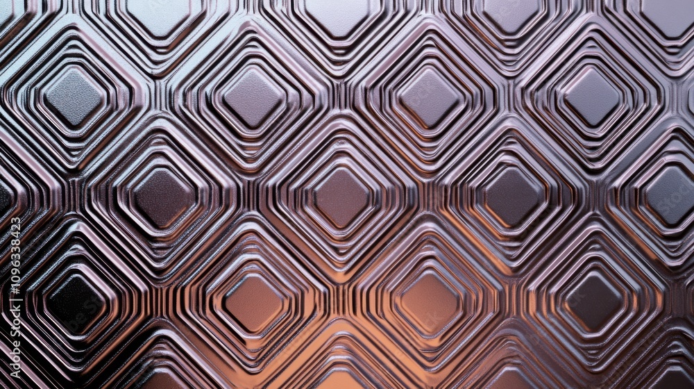 Poster close-up of a textured metallic surface featuring intricate diamond patterns, creating a modern aest