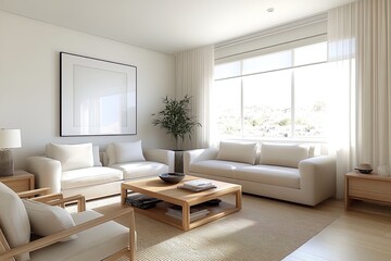 Modern living room with natural light and minimalistic decor in a bright atmosphere