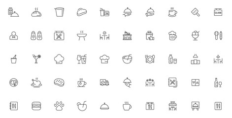 Restaurant related icons. Set Vector Line Icons of Restaurant Business vector icon set, black and white kit