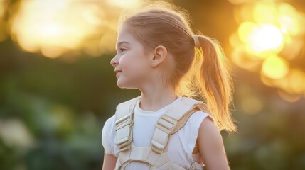 Child Walking with Back Support Brace in Soft Light