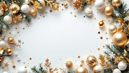 White Christmas flat lay: elegant ornaments, soft textures, festive cheer.