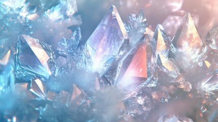 Close-up of shimmering blue and pink crystals, showcasing their natural beauty and intricate formations.