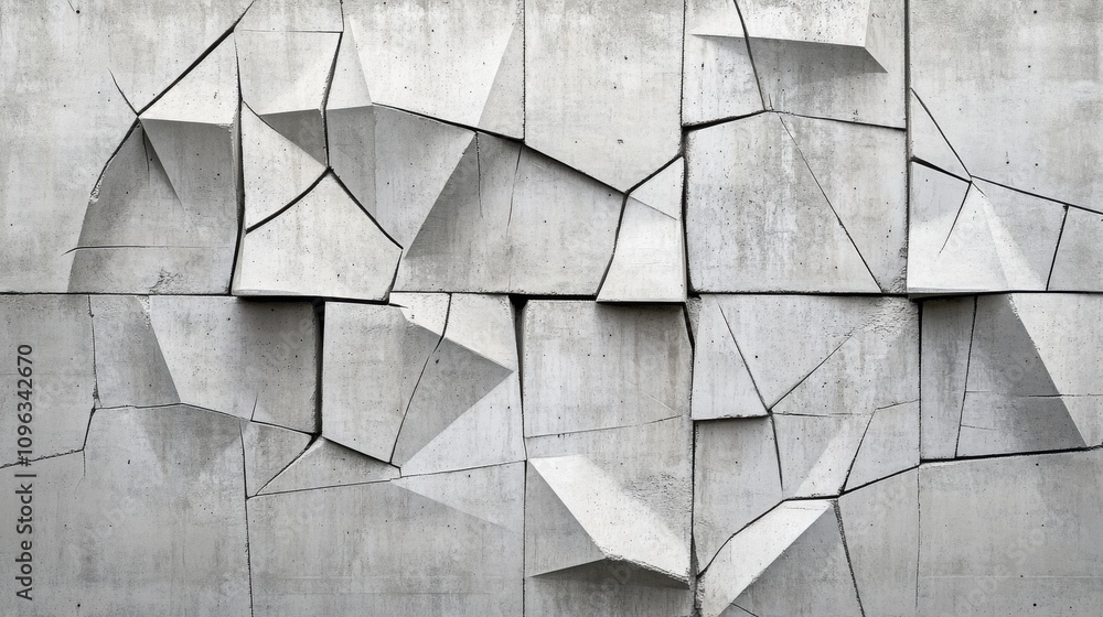 Poster abstract textured concrete wall with angular patterns and shadows, showcasing modern industrial desi