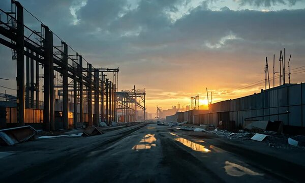 Stillness of a Construction Site at Sunrise