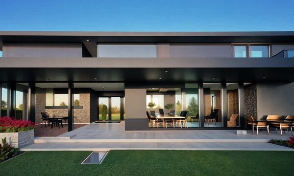 Stylish Modern Home with Manicured Green Lawn