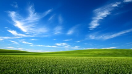 Fototapeta premium Vast Green Field Under Blue Sky