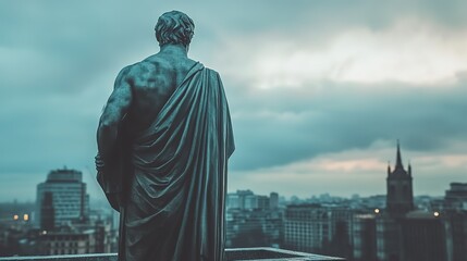 Obraz premium Male stoic statue looking out to the city, 8k 