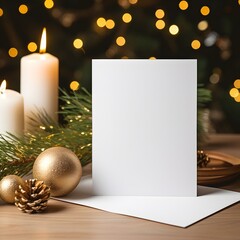 Fototapeta premium Festive Blank Card with Holiday Decor