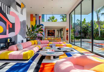Colorful Modern Living Room With Geometric Decor
