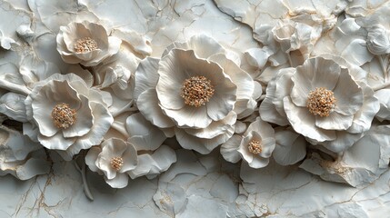 on the wall stone flowers marble .Generative AI