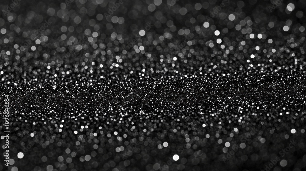 Poster a shimmering black backdrop adorned with glistening silver particles, creating a captivating and ele