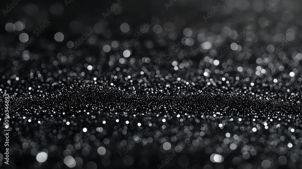 Poster a stunning abstract image featuring sparkling silver particles on a dark background, creating a magi