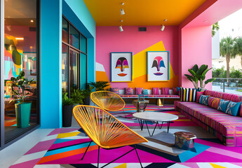 Colorful Modern Living Room With Geometric Decor
