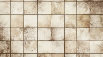 Textured beige and brown tile floor with a weathered appearance, showcasing an aged look.