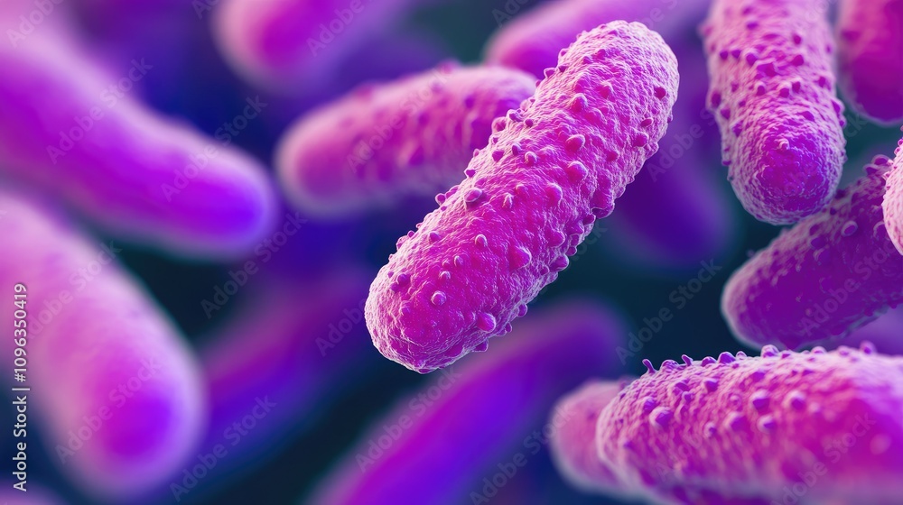 Poster a close-up of salmonella bacteria under a microscope, showing the cellular detail of this harmful pa