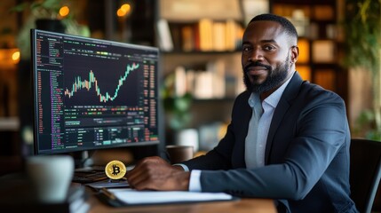 Fototapeta premium Professional Man with Cryptocurrency Trading Chart
