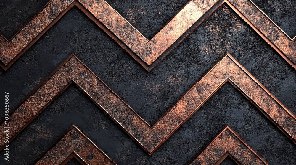 Poster abstract metallic zigzag pattern featuring bronze and dark textures, creating a striking visual cont