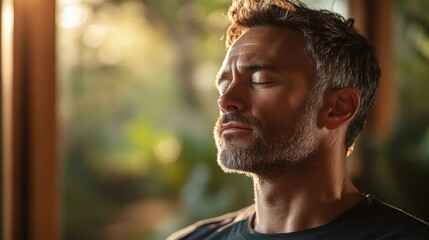 Fototapeta premium Relaxed Man Enjoying Peaceful Moment Outdoors