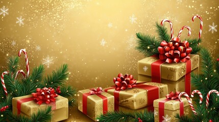 Elegant Christmas gifts with red bows and greenery