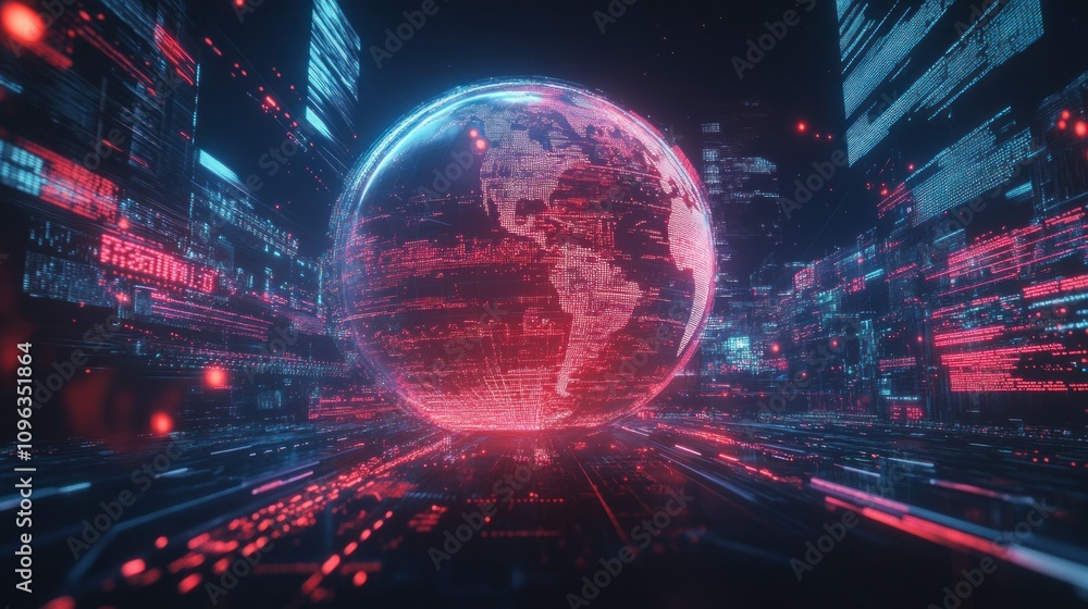 Poster digital globe surrounded by futuristic data visuals