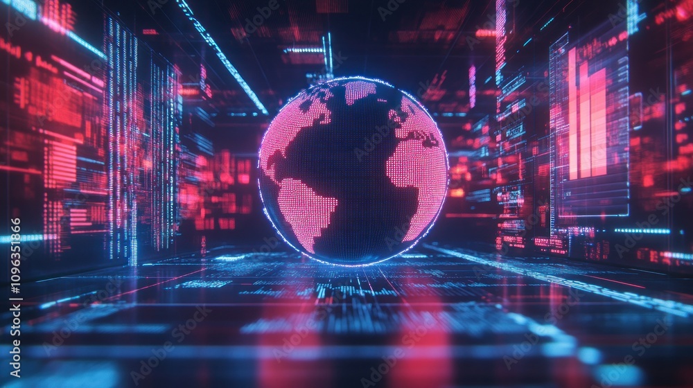Poster futuristic digital globe surrounded by data visualizations